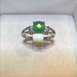 Zambian Emerald and Diamond 925 Sterling Silver Ring Size 8